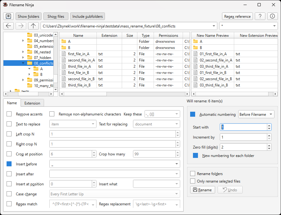 Automatic numbering settings and resulting sequence